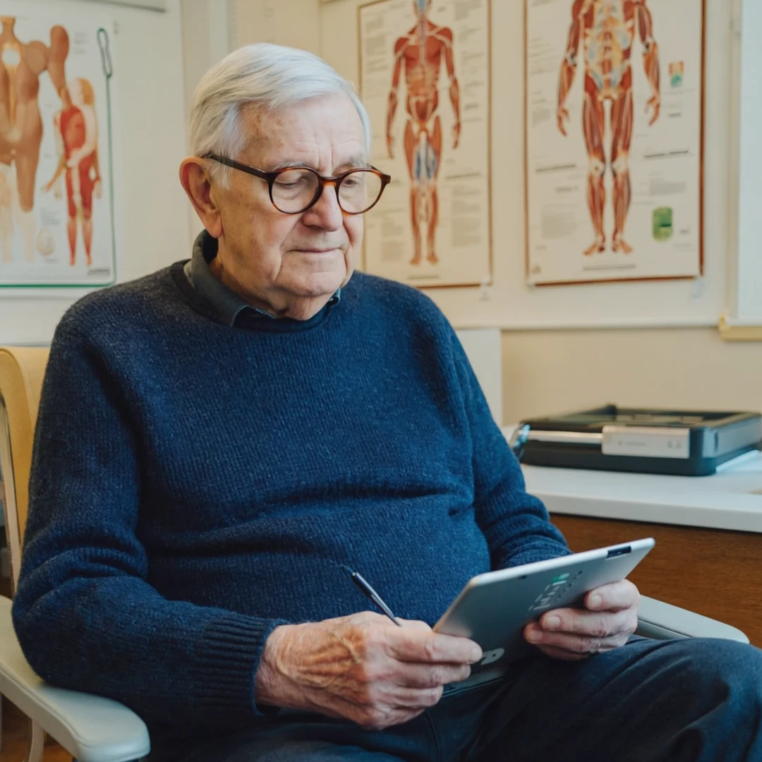 An older adult reviewing a checklist on a tablet, part of building a room-by-room home safety review