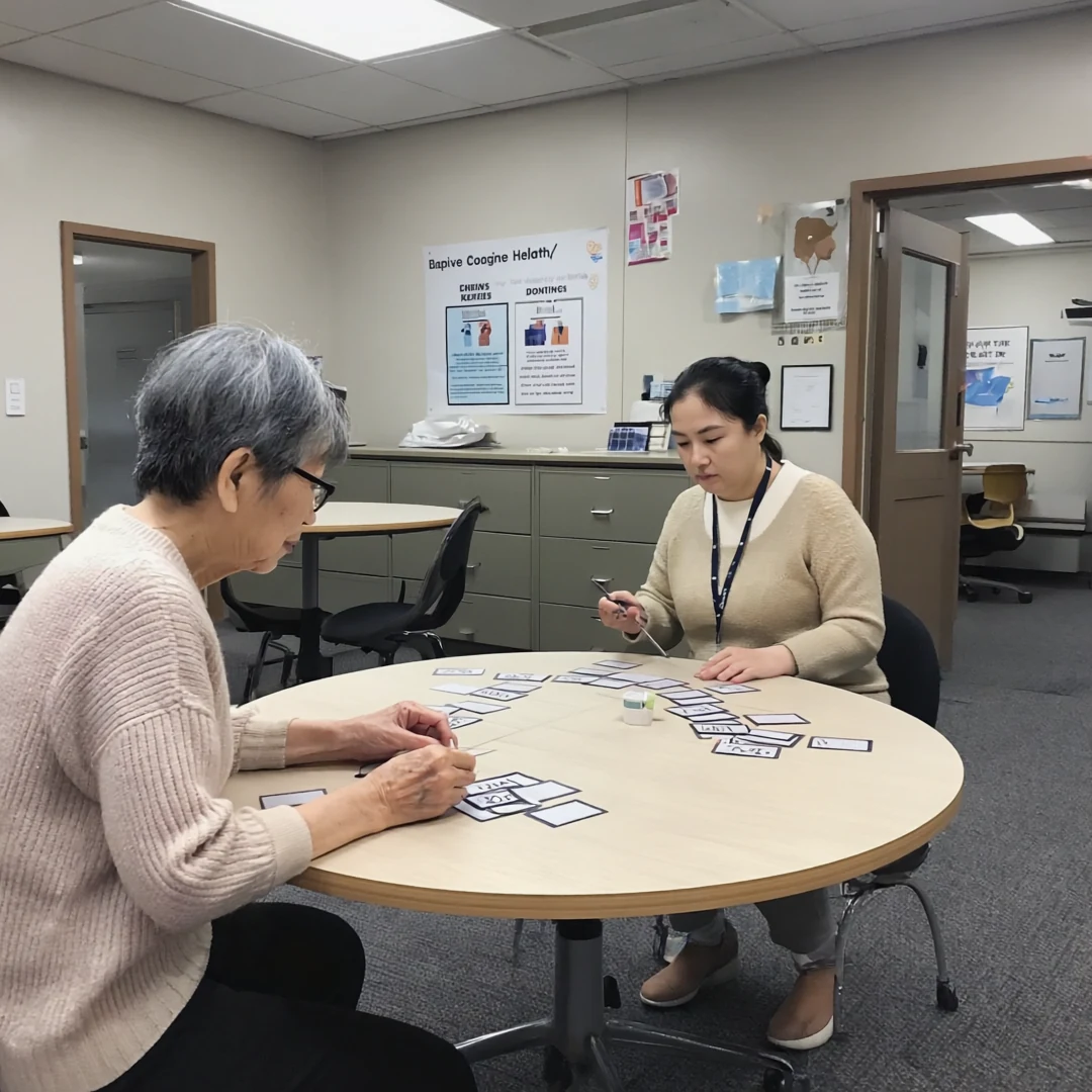 An older adult being supported through a conversation related to dementia and walking, falling, shuffling, and shaking