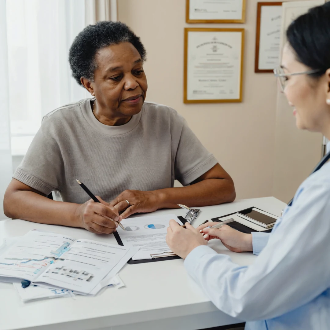 An older adult being supported through a conversation related to dementia vs forgetfulness, amnesia, senility, and
